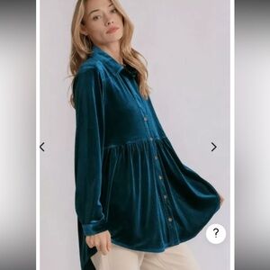 UGMEE USA TELL ME EVERYTHING VELVET TEAL AQUA TUNIC TOP